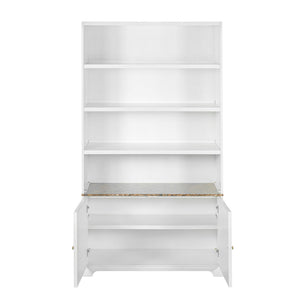 Tall Bookcase Storage Cabinet With 3 Open Shelves & Fluted Double Doors