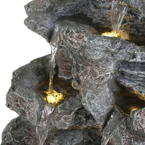 Concrete Rock Waterfall Fountain With LED Lights, Outdoor Garden Decor