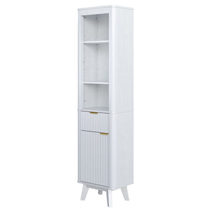 Tall Bathroom Storage Cabinet With Adjustable Shelves And 1 Drawer & Door