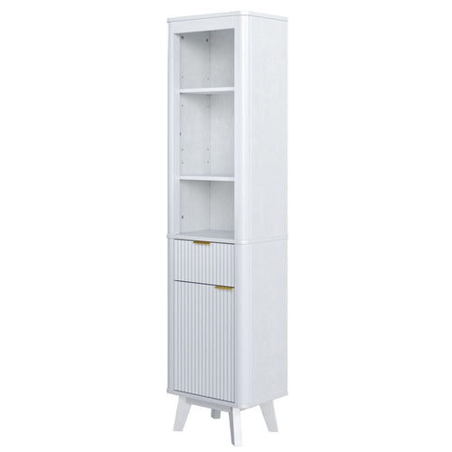 Tall Bathroom Storage Cabinet With Adjustable Shelves And 1 Drawer & Door