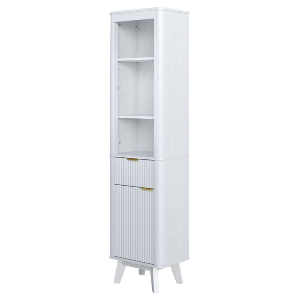 Tall Bathroom Storage Cabinet With Adjustable Shelves And 1 Drawer & Door