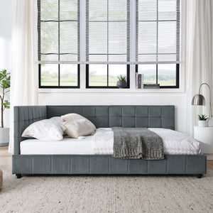 Elegant Storage Upholstered Tufted Bed Frame With Backrest And Armrests