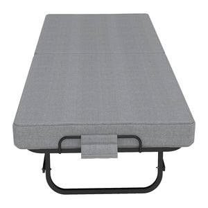 Twin Folding Bed With Memory Foam Mattress, 4 Lockable Wheels - Gray