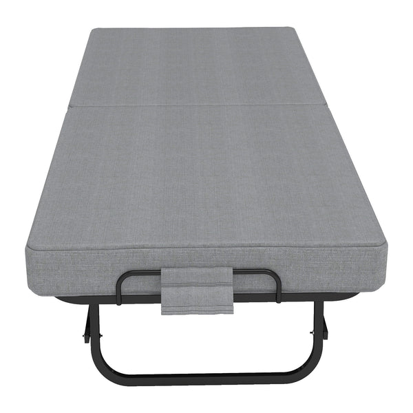Twin Folding Bed With Memory Foam Mattress, 4 Lockable Wheels - Gray