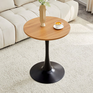 Round Dining Table With Faux Wood Top And Metal Pedestal, 23.6" Circle Table For Kitchen, Living Room, Small Spaces