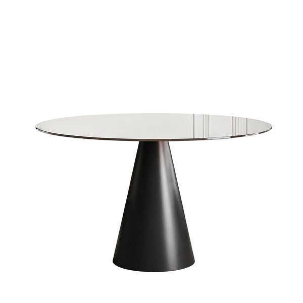 Round Dining Table With Tempered Glass Top - Black / Brown