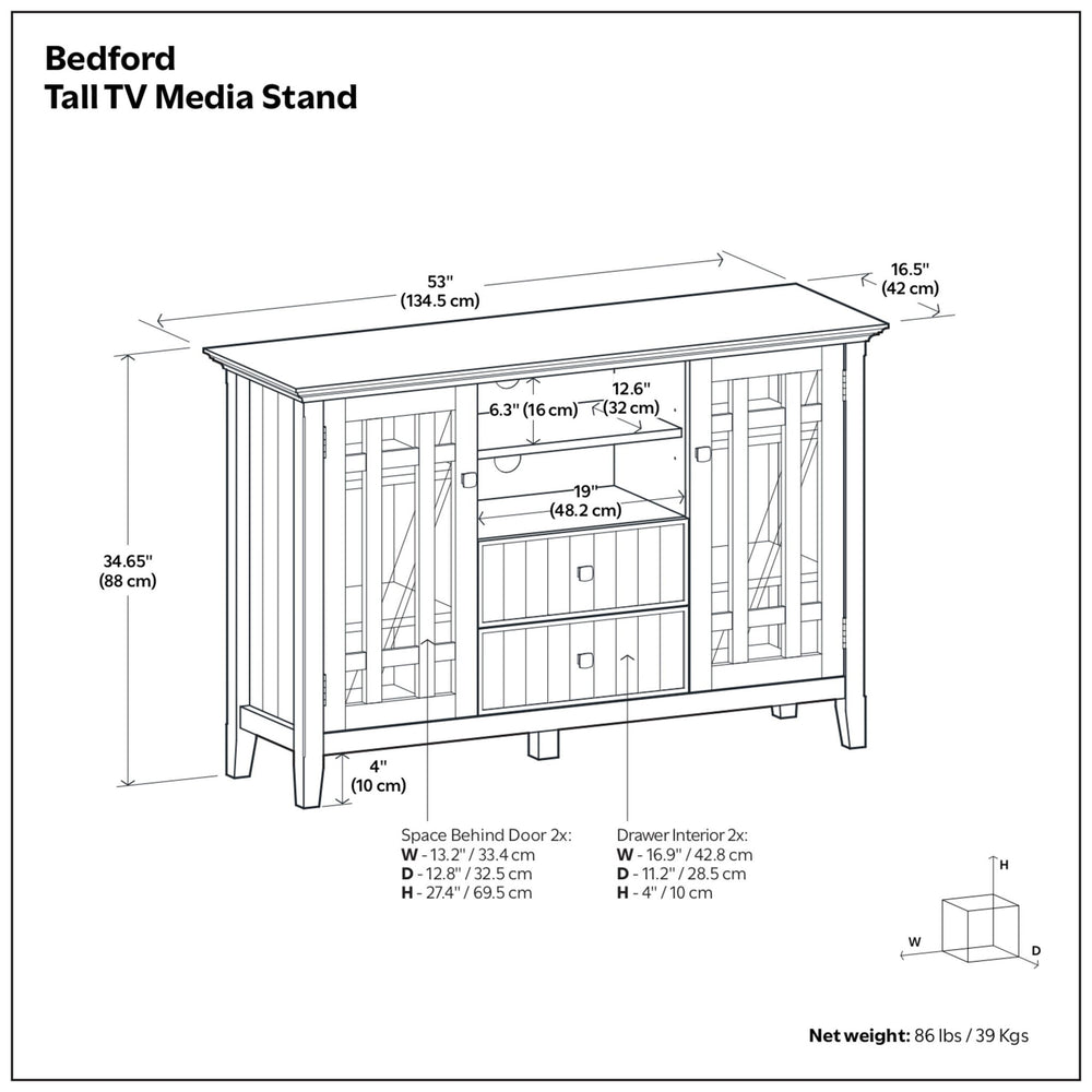 Bedford - Handcrafted Tall TV Media Stand