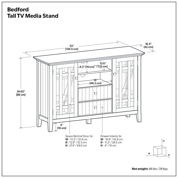 Bedford - Handcrafted Tall TV Media Stand