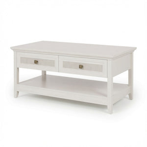 Coffee Table With Drawers & Storage Shelf - White