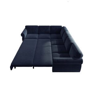 L-Shaped Sofa Couch With Pull Out Bed With Nailhead Trim & Rolled Arm