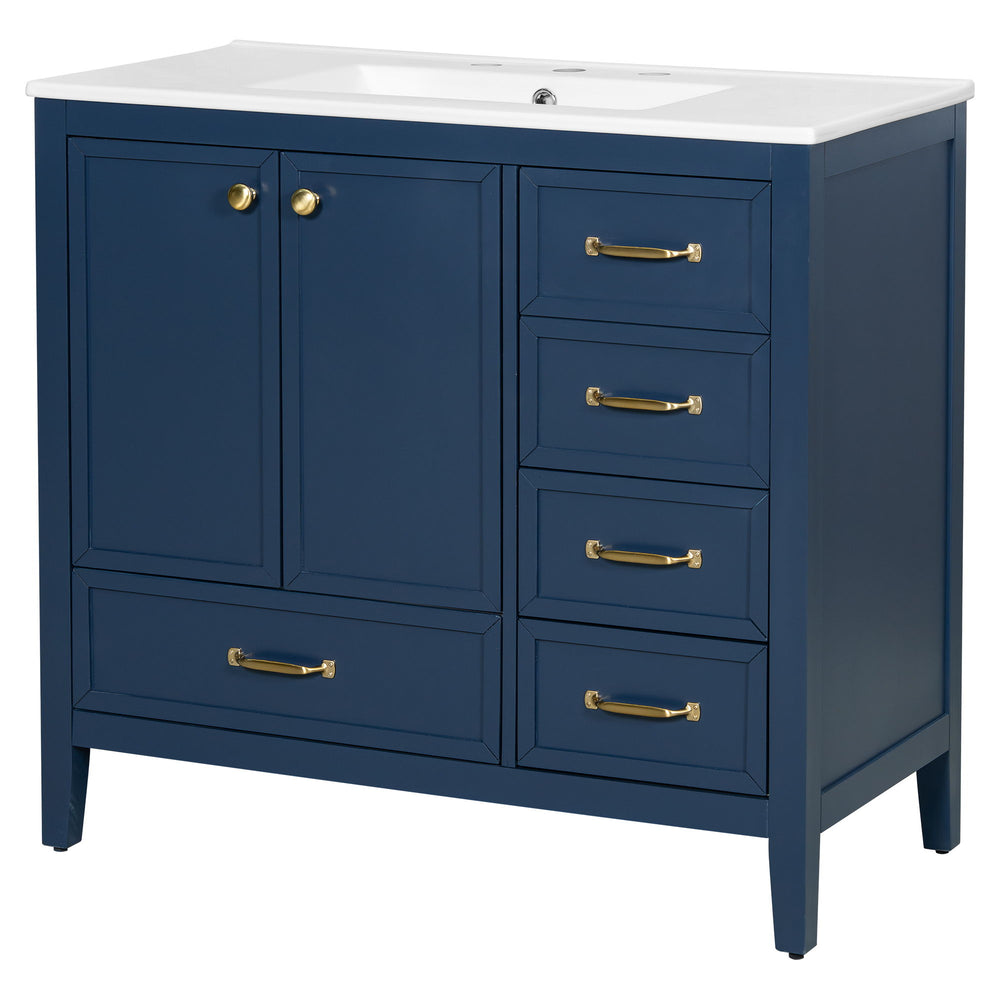 Elegant Vintage Bathroom Vanity With Sink And Soft Closing Door, 4 Drawers Of Different Sizes Frame
