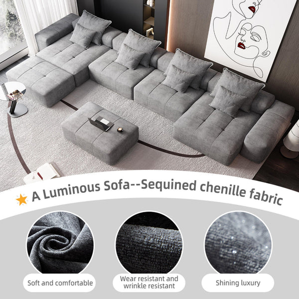 Modern Oversized, Modular Sectional Sofa With Pillows