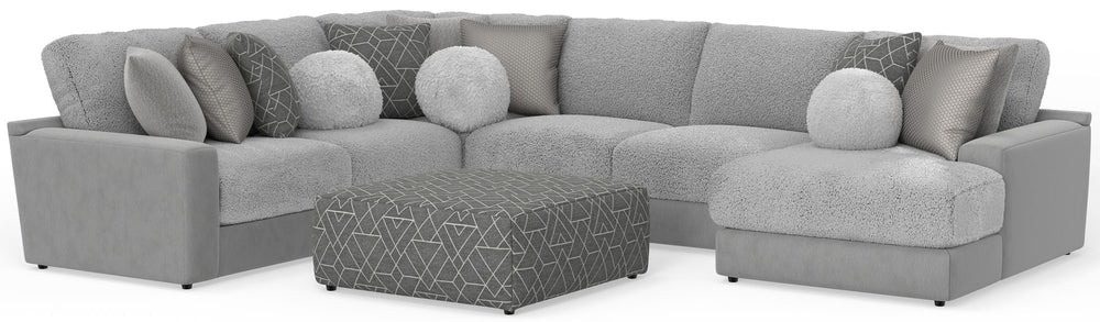 Canyon - 4 Piece Sectional With Cuddler Seat Cushions, Included Accent Pillows And Cocktail Ottoman (Right Side Facing Chaise) - Platinum