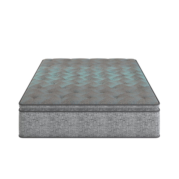 Comfort Care - 12" Hybrid Euro Top Mattress, Plush Comfort With Individual Pocketed Coil - Gray / Blue - Twin