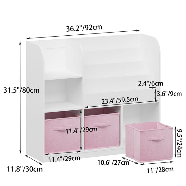 Bookcase And Bookshelf With 3 Collapsible Drawers, Multifunctional Display Stand