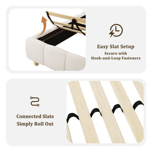 Pula - Queen Platform Bed With Upholstered Headboard, Slat Support, No Box Spring Needed - Ivory