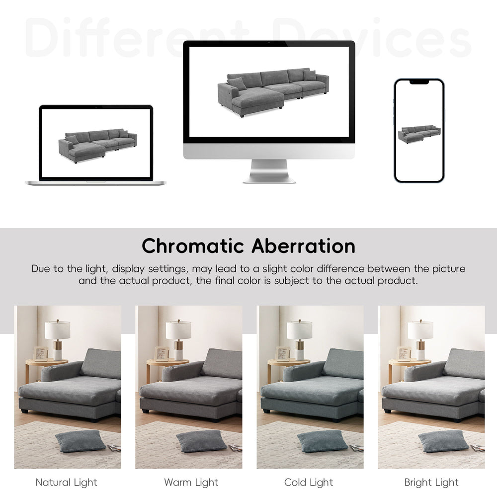 Oversized Sectional L Shaped Cloud Couch With USB Charging Port Cup Holder Deep And Wide Seat Sofa With Chaise Comfy
