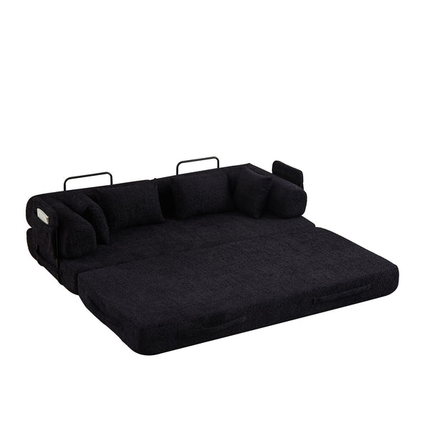 Convertible Sleeper Sofa Bed With Cylindrical Pillow
