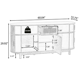 Fluted Sideboard Buffet Cabinet With Sliding Doors And Adjustable Shelves