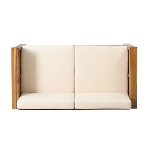 Acacia Wood Loveseat And Coffee Table Set With Cushions