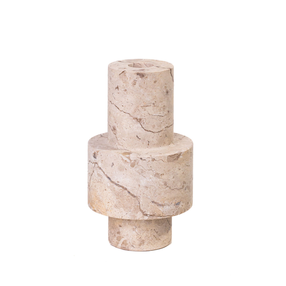 Natural Turned Candle Holder - Travertine