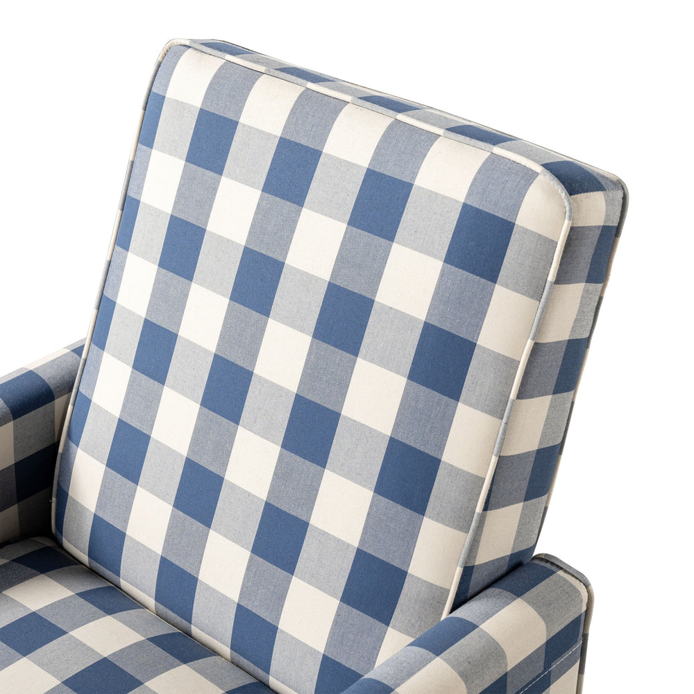 Buffalo Plaid Push Back Recliner Chair For Living Room - Blue / White