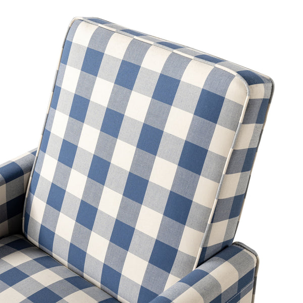 Buffalo Plaid Push Back Recliner Chair For Living Room - Blue / White