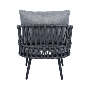 4 Piece Outdoor Patio Furniture Set, Metal Chairs With Woven Rope U Shaped Backrest
