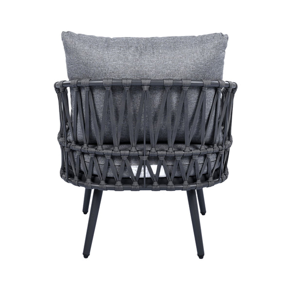 4 Piece Outdoor Patio Furniture Set, Metal Chairs With Woven Rope U Shaped Backrest