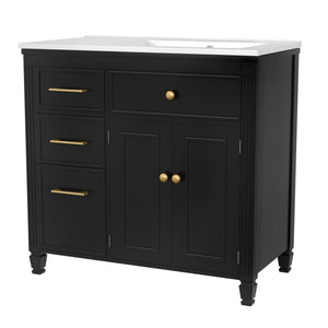Bathroom Vanity With Sink, 1 Tip Out Drawer, 3 Side Drawers, Adjustable Shelf