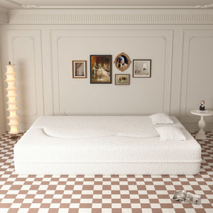 Modern Floor Sofa, With 2 Pillows, Convertible Teddy Fabric Foam Filled Bed