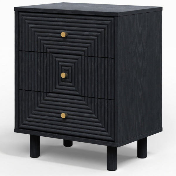 3 Drawer Nightstand - Black - Wood