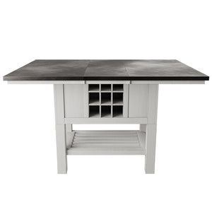 Counter Height Dining Table With 2 Leaves, Under Table Storage - Antique White / Gray
