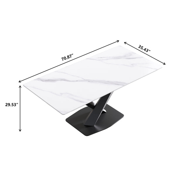 Modern Artificial Stone Straight Edge Metal X Leg Dining Table, 6 People