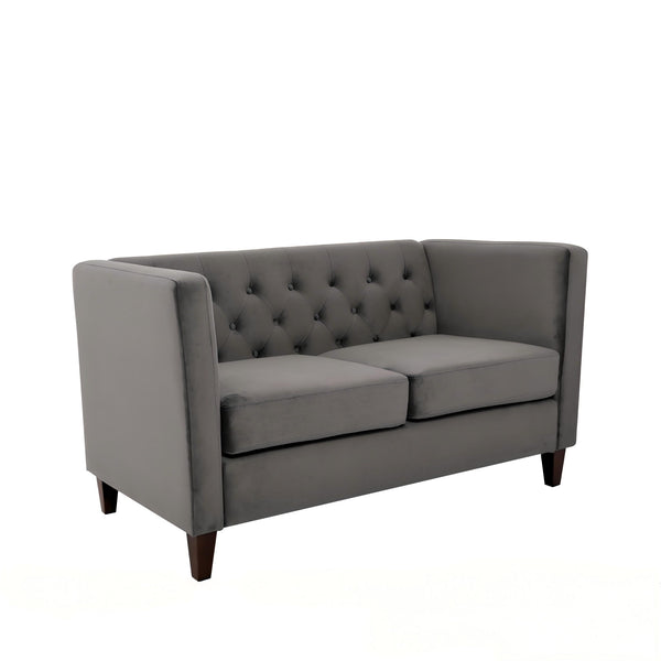 Button Tufted Loveseat, 2 Seater With Square Arm Couch For Living Room