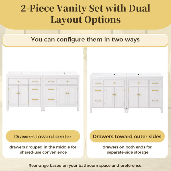2 Piece Freestanding Bathroom Vanity Set With Sink Top, Reversible Dual Layout