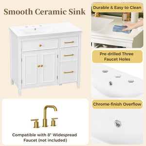 Bathroom Vanity With Sink Top, 3 Soft Closing Drawers