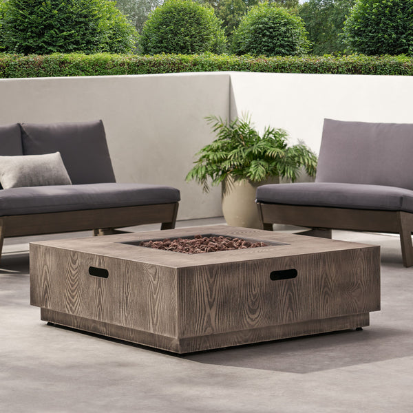 Wellington Square Iron Fire Pit With Wood Pattern Design And 50, 000 Btu Output