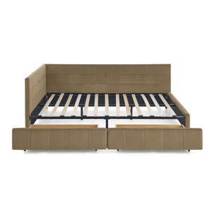 Storage Upholstered Tufted Bed Frame With Backrest And Armrests