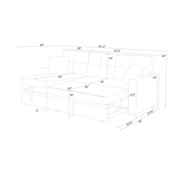 Upholstered Sectional With Pull Out Bed And Chaise Storage