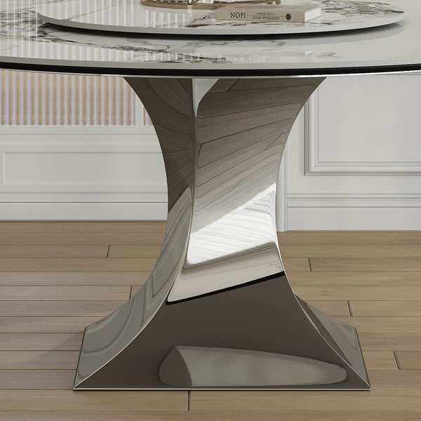 Round Dining Table With 6 Chairs Set - Silver
