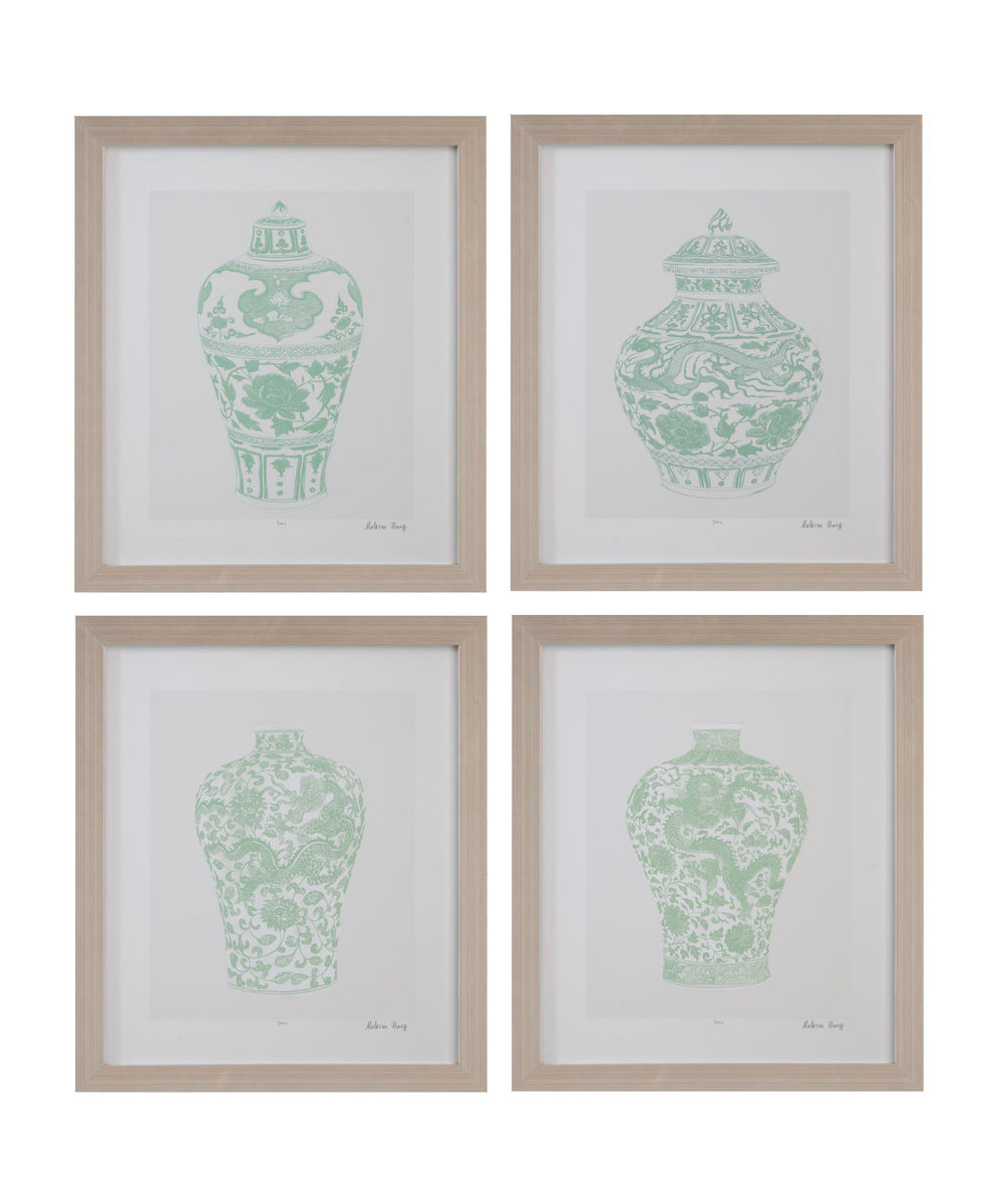 Mint Vases Framed Print (Set of 4) - Green / Beige