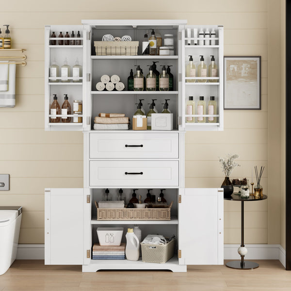 Storage Cabinet With Adjustable Shelves, 2 Drawers, Doors