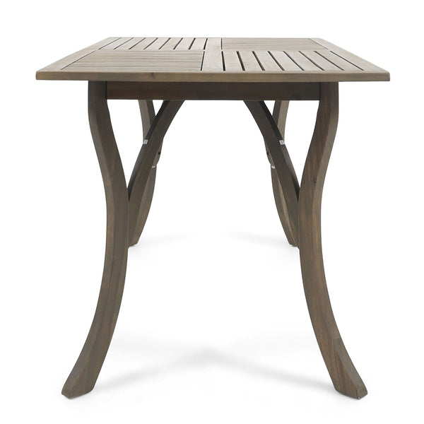 Transitional Acacia Wood Dining Table With Slat Panel Top - Gray