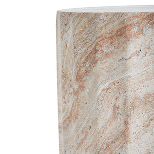 Outdoor / Indoor Lightweight Concrete Side Table, Cylinder Travertine Finish Accent Table - Beige