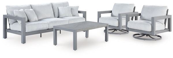 Hurley Park - 4 Pc. - Outdoor Sofa, 2 Lounge Chairs And Coffee Table - Gray