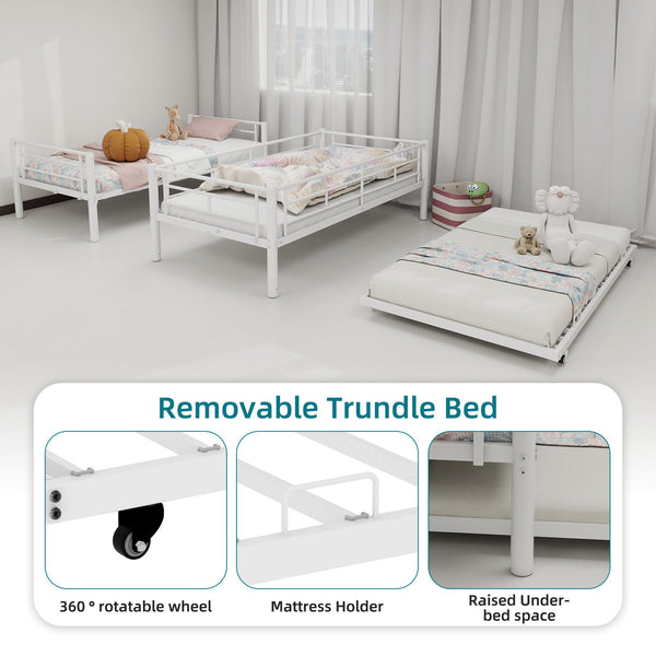 Bunk Bed For Kids, Convertible Frame With Ladders & Guardrail