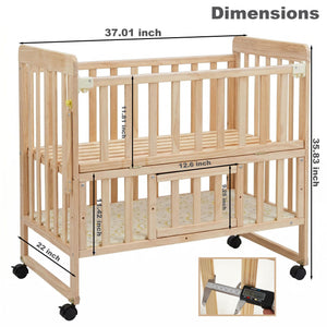 Portable Mini Baby Crib 5 In 1 Convertible With Foldable Storage - Natural Wood