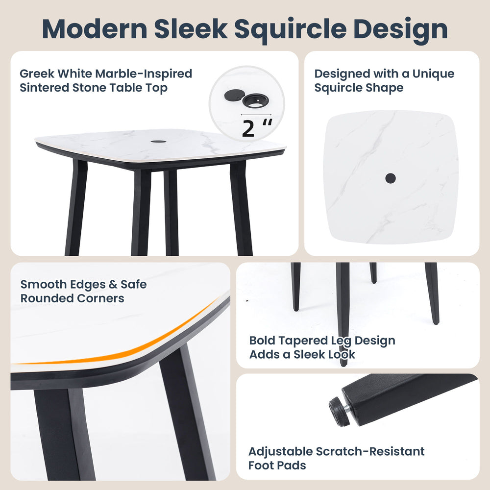 5 Pieces Outdoor Patio Bar Set, Rounded Square Sintered Stone Table & 4 Swivel Bar Chairs