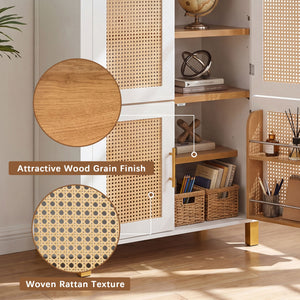 Tall Arched Cabinet With Rattan Doors & Adjustable Shelves